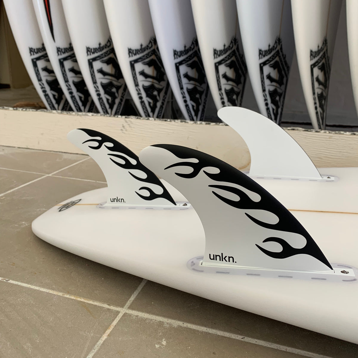 UNKN Thruster Set Black & White Flame (Futures Fit) | Boards In The Bay