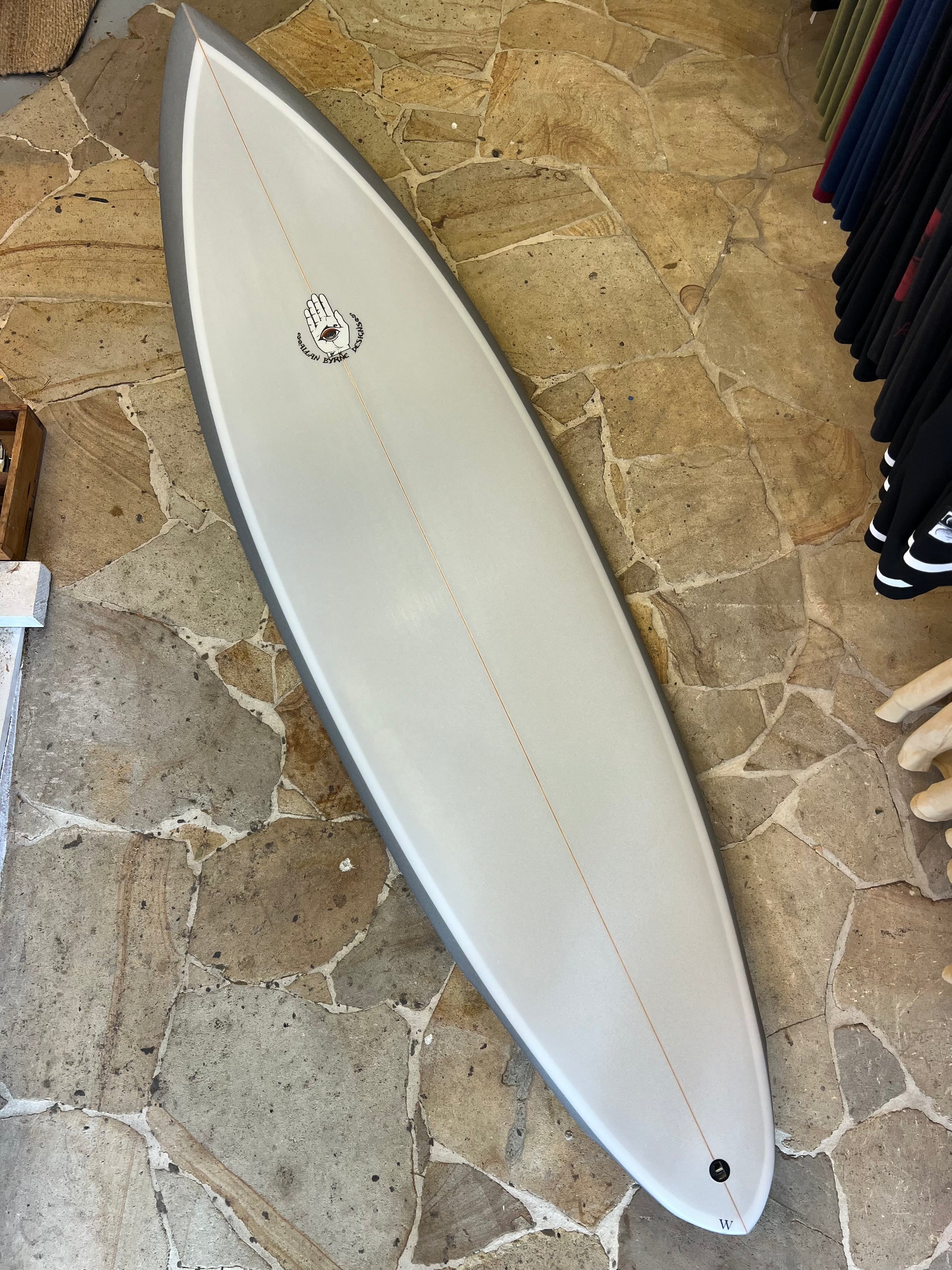 6'10 Byrning Spears Six Channel Single Fin Surfboard (2 Tone Grey